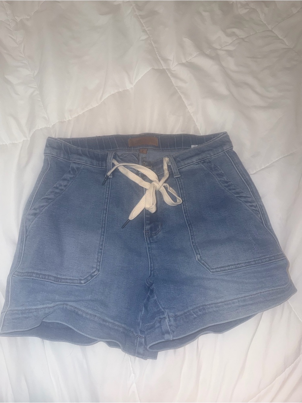 Judy Blue Faded Blue Denim Drawstring Shorts